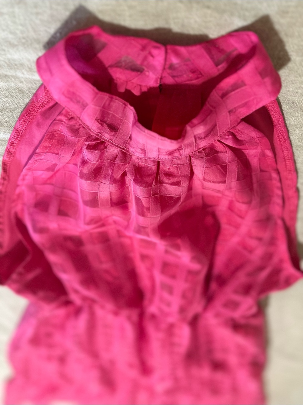 Windowpane Chiffon Halter Maxi Dress in Fuchsia Pink - Women’s L - Picture 12 of 16